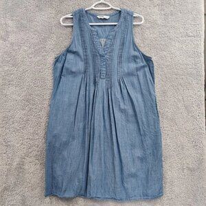Sonoma Shift Dress Women's Large Blue Denim Chambray V-Neck Knee Length Cotton